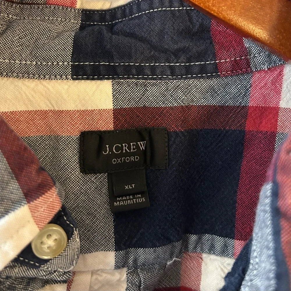 J. Crew Men's Plaid Shirt - Navy, Red, White